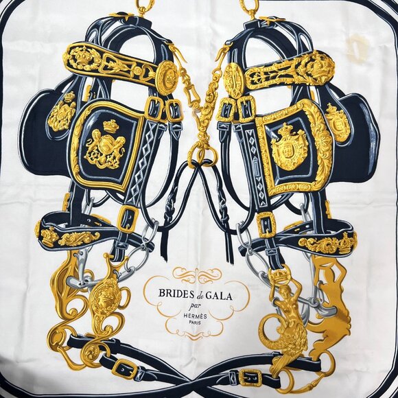 VTG HERMES Brides de Gala Scarf White Black Gold colorway, by Hugo Grygkar - Picture 2 of 13